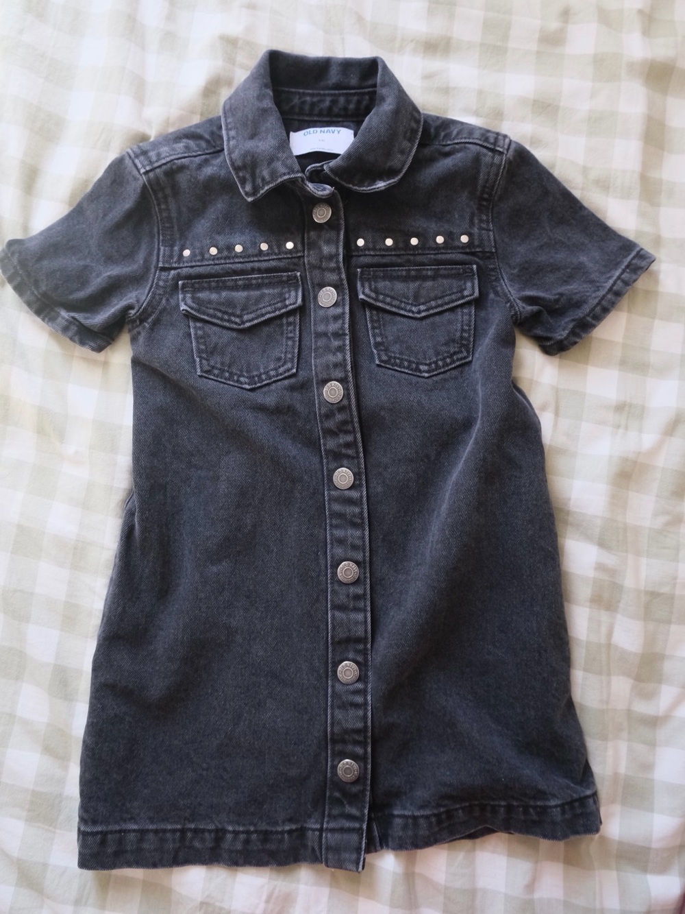 Old Navy Washed Black Short Sleeve Denim Shirt Dress with Studs